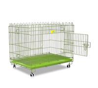 Jaula metálica para Perros, Casetas for Perros de Hierro con diseño Abierto en la Parte Superior, Ruedas giratorias Frenos y Bandeja, Puerta Cerradura(Green)