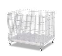 Jaula metálica para Perros, Casetas for Perros de Hierro con diseño Abierto en la Parte Superior, Ruedas giratorias Frenos y Bandeja, Puerta Cerradura(White)