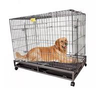 Jaula metálica para Perros, Jaula Plegable for Perros, Fabricada en Metal, con 2 Ganchos Superiores, Doble Puerta, Ruedas y bandejas extraíbles