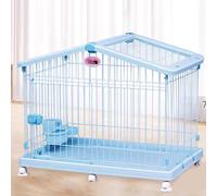 Jaula metálica para Perros, Jaula Plegable for Perros, Fabricada en Metal, con 2 Ganchos Superiores, Doble Puerta, Ruedas y bandejas extraíbles(Blue,83 cm L x 52 cm W x 64 cm H)