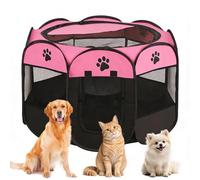 Jaula para cachorros para apartamentos, XXL, para cachorros, recinto al aire libre, para animales pequeños como perros y gatos (rojo rosa + huella de pata)