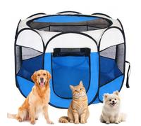 Jaula para cachorros para apartamentos, XXL, para cachorros, recinto al aire libre, para animales pequeños como perros y gatos (beige + azul)