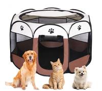 Jaula para cachorros para apartamentos, XXL, para cachorros, recinto al aire libre, para animales pequeños como perros y gatos (marrón café + huellas de patas)