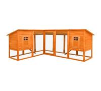Jaula para conejos con dos casas y gran caño de madera de abeto, cercado para conejos con techo basculante de tela impermeable, establo para animales pequeños con rampa antideslizante