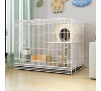 Jaula para conejos de interior de 2 pisos, estructura de cifrado de metal, jaula para animales pequeños con parte superior que se puede abrir, bandeja extraíble, para animales pequeños a medianos