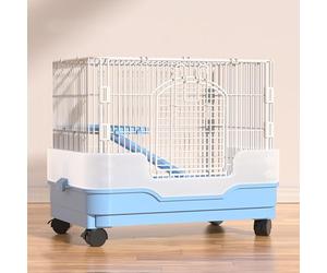 Jaula para conejos de interior sobre ruedas, jaula de cobayas con plataforma, rampa, protector lateral contra salpicaduras, para animales pequeños, fácil de limpiar y montar
