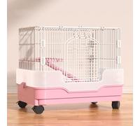 Jaula para conejos de interior sobre ruedas, jaula para cobayas con plataforma y rampa, fácil de limpiar y montar para animales pequeños, protector lateral contra salpicaduras incluido