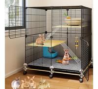 Jaula para Conejos de Malla Encriptada para Bricolaje, Jaula para Conejos para Interior y Exterior, Plataforma Multicapa(74x37x82cm)
