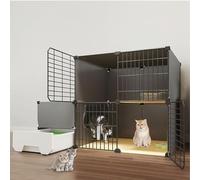 Jaula para gatos con caja de arena extraíble, tablero de PVC y marco de metal, diseño de fácil limpieza