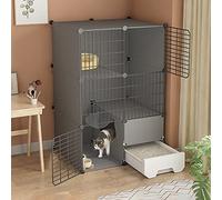 Jaula para gatos con caja de arena, jaula interior de 2/3 niveles para gatos, espacio de ejercicio para 1-3 gatos, ideal para gestión y actividades de mascotas