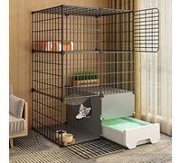 Jaula para gatos con caja de arena para gatos, parque para gatos - Jaula para gatos, parque infantil para mascotas con puerta y caja de arena para gatos cerrada, condominio para gatos con múltiples fu