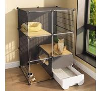 Jaula para gatos con caja de arena, recinto interior para gatos con ventanas HD, corralito de 2/3 niveles resistente a la intemperie y lugar de ejercicio, fácil de montar