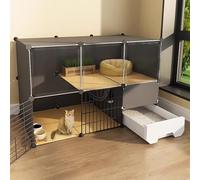 Jaula para gatos con caja de arena, recinto interior para gatos con ventanas HD, corralito de 2/3 niveles resistente a la intemperie y lugar de ejercicio, fácil de montar