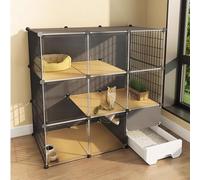 Jaula para gatos con caja de arena, recinto interior para gatos con ventanas HD, corralito de 2/3 niveles resistente a la intemperie y lugar de ejercicio, fácil de montar