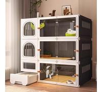Jaula para gatos con caja de arena, transparente para felinos felices, diseño espacioso