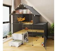 Jaula para gatos con caja de arena y corralito, recinto interior con escaleras y estante de almacenamiento para un juego seguro y relajación