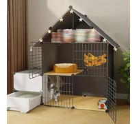 Jaula para gatos con caja de arena y corralito, recinto interior con escaleras y estante de almacenamiento para un juego seguro y relajación