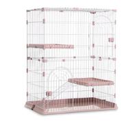 Jaula para gatos con hamaca y plataformas, recinto de metal desmontable con escaleras de rampa y puertas delanteras para gatos de interior