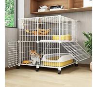 Jaula para gatos con ruedas, gran caja interior con cuenco, caja de arena, escalera, nido y hamaca, espacio de ejercicio ideal para varios gatos