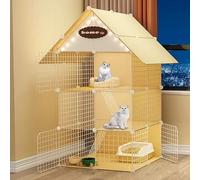 Jaula para gatos con techo, corralito de juegos de varios niveles con escaleras de rampa, caja de metal desmontable para uso en interiores y exteriores