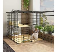 Jaula para gatos, corral de juegos para interiores y exteriores, para gatos y animales pequeños, caseta de metal con alfombrilla de plataforma para hurones, chinchillas, conejos y más