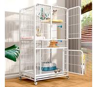 Jaula para gatos - Corralito de juegos para interiores, caja de alambre de metal desmontable de 2 niveles con puerta y ruedas para un fácil acceso y movilidad