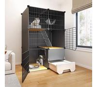 Jaula para gatos, corralito interior de 2/3 niveles con caja de arena, casa grande desmontable para mascotas, soporta hasta 20 kg, dimensiones 111 x 48,8 x 72,9 cm