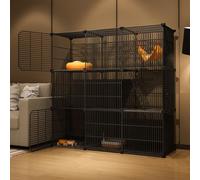 Jaula para gatos de 2 niveles para interiores, corralito para animales pequeños con alambre, desmontable para 1-2 gatos, hurones, conejos, color negro