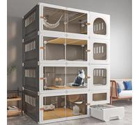 Jaula para gatos de 3 niveles con ventanas transparentes, recinto interior y exterior con caja de arena, fácil montaje para gatos felices y dueños de mascotas