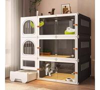 Jaula para gatos de 3 niveles con ventanas transparentes, recinto interior y exterior con caja de arena, fácil montaje para gatos felices y dueños de mascotas