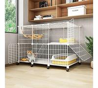 Jaula para gatos de interior, caja grande cerrada con ruedas, incluye cuenco para gatos, caja de arena, escalera, nido y hamaca, ideal para varios gatos
