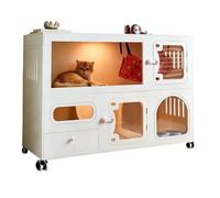 Jaula para Gatos de Interior con Arenero, Jaula Moderna para Gatos y Mascotas Pequeñas, Recinto Impermeable de PVC con Ruedas, Diseño Ventilado(105x43x70CM)