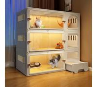 Jaula para gatos de interior con caja de arena, caja de resina PP ventilada para 1-3 gatos y animales pequeños, diseño asequible y duradero