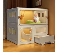 Jaula para gatos de interior con caja de arena, caja de resina PP ventilada para 1-3 gatos y animales pequeños, diseño asequible y duradero