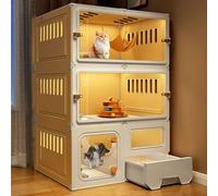 Jaula para gatos de interior con caja de arena, caja de resina PP ventilada para 1-3 gatos y animales pequeños, diseño asequible y duradero
