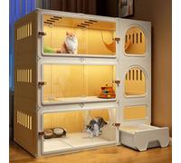 Jaula para gatos de interior con caja de arena, caja de resina PP ventilada para 1-3 gatos y animales pequeños, diseño asequible y duradero