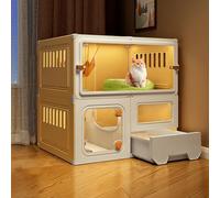 Jaula para gatos de interior con caja de arena, caja de resina PP ventilada para 1-3 gatos y animales pequeños, diseño asequible y duradero
