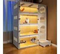 Jaula para gatos de interior con caja de arena, caja de resina PP ventilada para 1-3 gatos y animales pequeños, diseño asequible y duradero