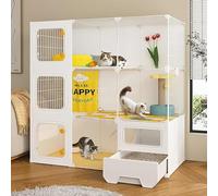 Jaula para gatos de interior con caja de arena cerrada, escalera, diseño de varios niveles para una fácil limpieza y una vida espaciosa