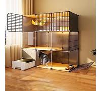 Jaula para gatos de interior con caja de arena, parque de juegos de alambre de metal de 3 niveles con hamaca para uso doméstico y villa