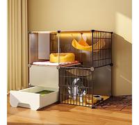 Jaula para gatos de interior con caja de arena, parque de juegos de alambre de metal de 3 niveles con hamaca para uso doméstico y villa