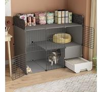 Jaula para gatos de interior con caja de arena, recinto de metal desmontable de varios niveles para mascotas pequeñas, solución de espacio extra grande para bricolaje