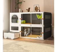 Jaula para gatos de interior con caja de arena, recinto transparente para felinos felices, ideal para uso en interiores, 71 x 46 x 106 cm