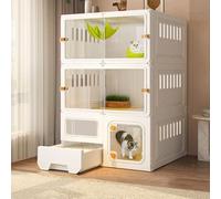 Jaula para gatos de interior con caja de arena, recinto transparente para gatos felices amigos felinos
