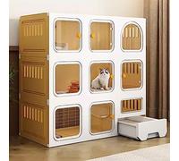 Jaula para gatos de interior con escalera, caja de arena, poste rascador y cama, gran lugar de ejercicio para 1-2 gatos, ideal para gatitos, cachorros, cobayas y conejos