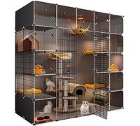 Jaula para gatos de interior con muebles de caja de arena, plataforma pesada transparente de doble capa para un fácil montaje, gran casa de criadero