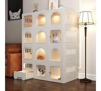 Jaula para gatos de interior para 1-2 gatos, criadero con mascota para gatos, caja de jaula interior para gatos, incluye hamaca y área de caja de arena