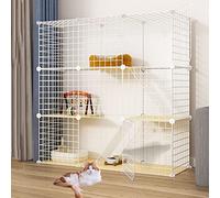 Jaula para Gatos DIY Grande para Interiores, Parque para Gatos para Animales pequeños, Jaula de Rejilla de Alambre de Metal, Caja para Gatos, gabinete para Gatos, con Nido para Gatos + hamac