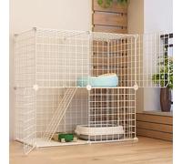 Jaula para Gatos en Interiores, Jaula de Alambre para Gatos, Parque Infantil para Perros, Jaula para Animales, con Arena para Gatos, Hamaca para Gatos y Caja de Arena, con 1 rampa y Escalera