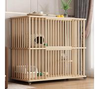 Jaula para gatos, gran recinto de madera con poste rascador y ruedas giratorias, diseño de 2 niveles, plataforma de salto de sisal, ideal para gatos, hurones, chinchillas y conejos